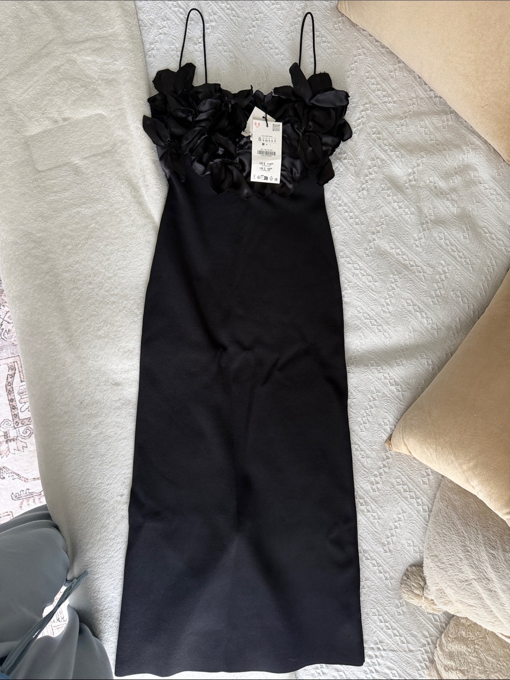 Zara Black Midi Dress with 3D Floral Bodice